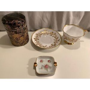 MCM Royal Chelsea Tea Set- ‘Almond Willow’ Gold Foil English Bone China +Xtras